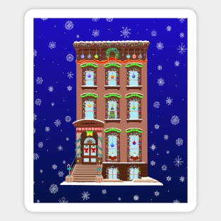 Christmas Decorated Brooklyn Brownstone Magnet